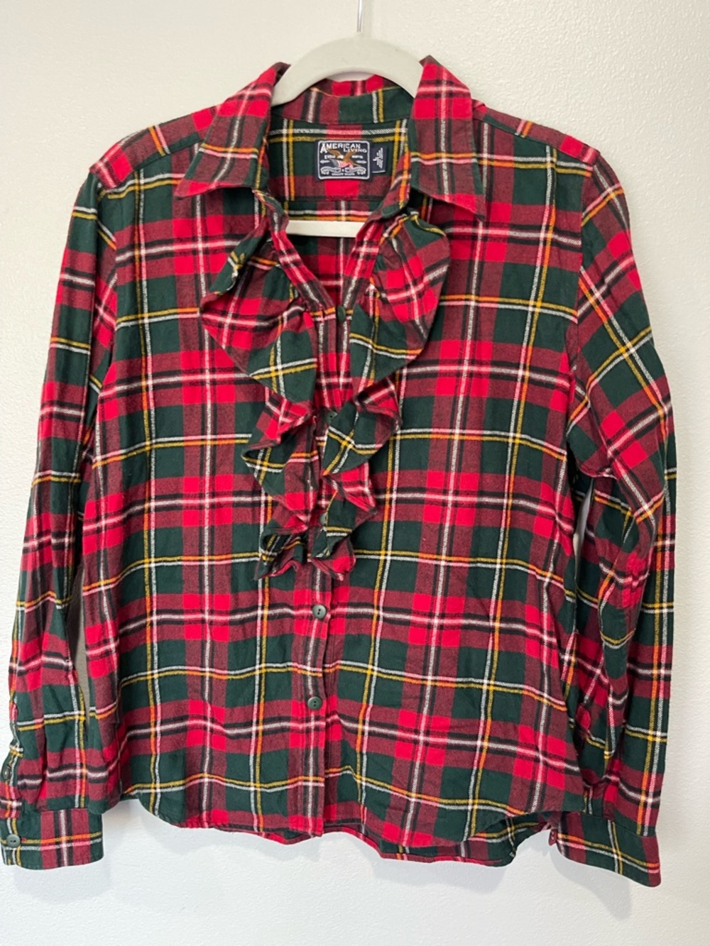 American Living Red, Green & Yellow Plaid Flannel Shirt